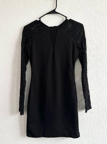 GUESS Black Lace Dress Long Sleeve Lace Up Back Size Small Business Office