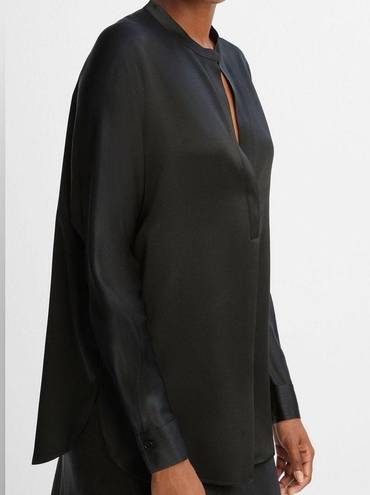 Vince  M Silk Satin Band-Collar Blouse in Black