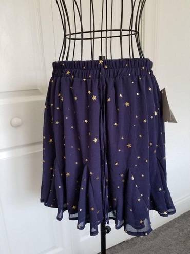 The Row  A Women Navy Blue Mini Skater Skirt w/ Gold Stars Size M