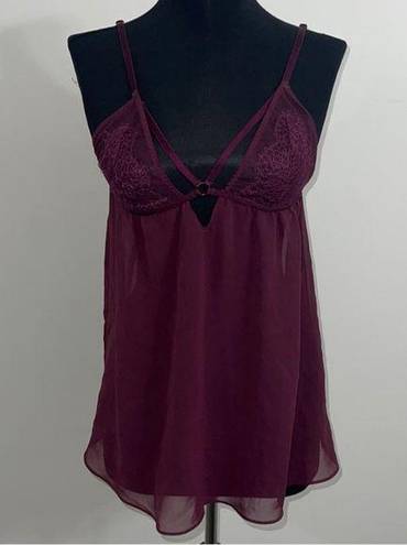 Victoria's Secret Sheer Chiffon & Lace Babydoll Maroon Dress