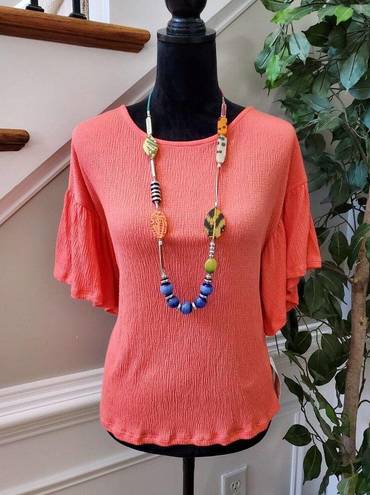 Ten Sixty Sherman  Women's Coral Round Neck Half Sleeve Casual Top Blouse Size L