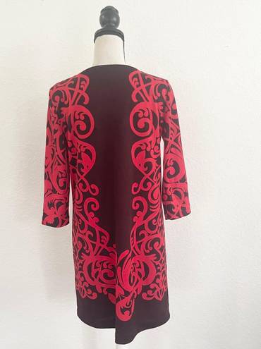 New York & Co. Women’s Red Printed 3/4 Sleeve Ponte Knit Dress Size Small 