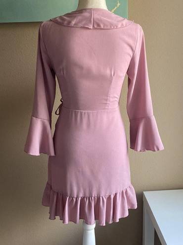 Pretty Little Thing Size 4 mauve ruffle wrap dress