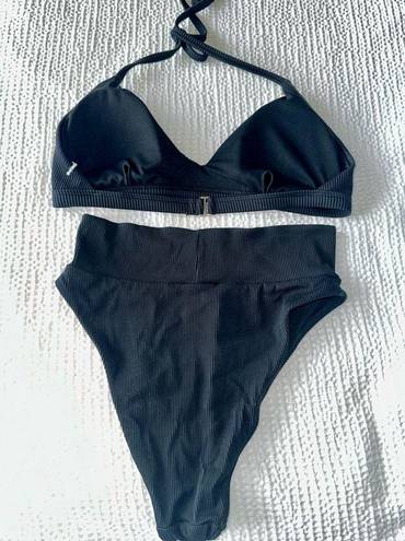 Aerie  Black Ribbed High Waisted Bikini Set