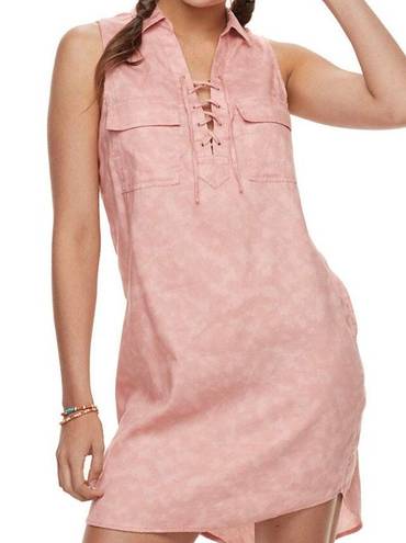 SO Lace Up Sleeveless Collared Shirt Dress