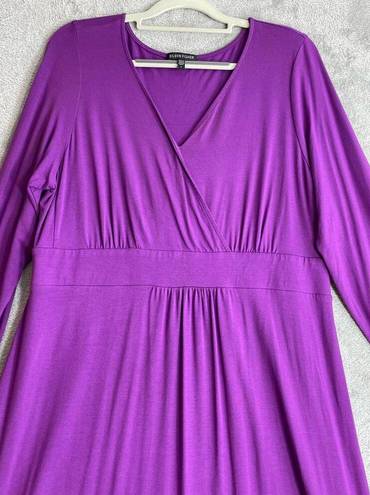 Eileen Fisher  Fuchsia Purple Faux Wrap Jersey Knit Midi Dress Large