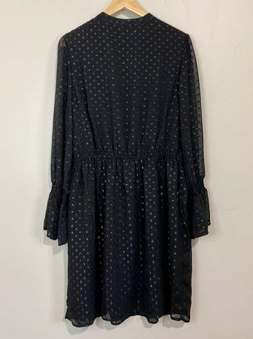 Fourteenth Place Women’s V-Neck Tie Midi Long Sleeve Dress Black Size Large NWT