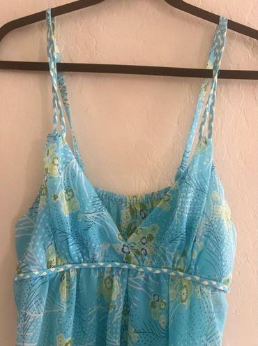 Oscar de la Renta  blue floral tank blouse sz L