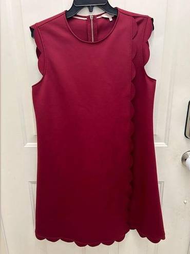 Ted Baker Jasmint Plum Burgundy Draped Scalloped Edge Back Zip Sleeveless Dress