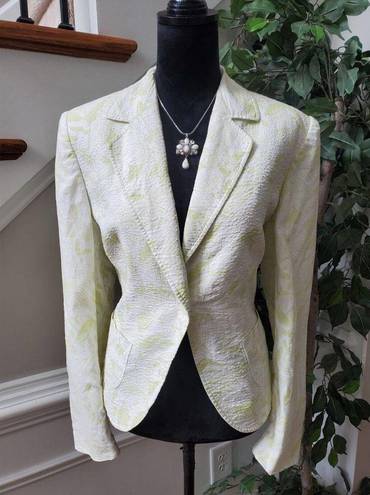 Style & Co  Women White Floral Linen Long Sleeve Single Breasted Blazer Jacket 14