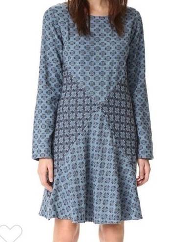 Ace & Jig  Court Dress Blue Jacquard diamond print Long Sleeve