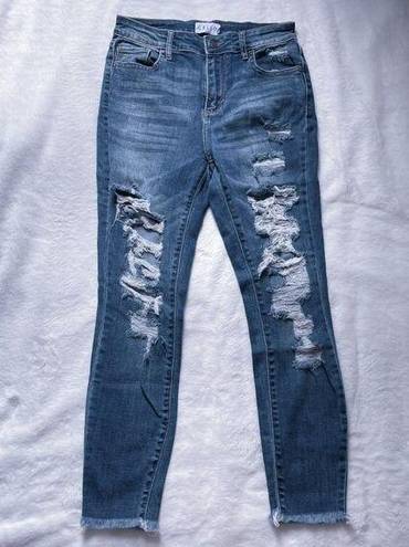 Cello  Medium Wash Distressed Ripped Skinny Jeans Frayed Hem Size 7