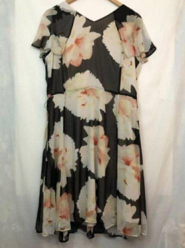 Isaac Mizrahi  Floral Chiffon Ruffle Dress Black Cream Ivory Wedding Party 12