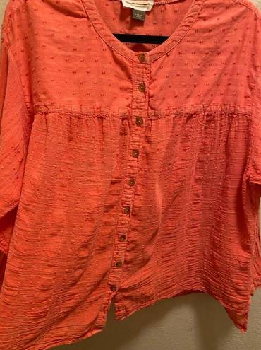 Pilcro  By Anthropologie Coral Mila Draped Button Down Blouse Size L