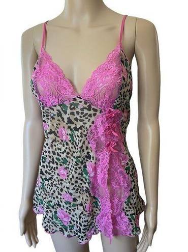 Shirley of Hollywood Vintage 90s Leopard Print Floral Lace Lingerie Mini Dress Size L