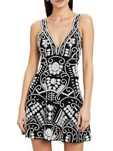 Alexis  Jerza Black and White Stone Embellished Embroidered Beaded Mini Dress