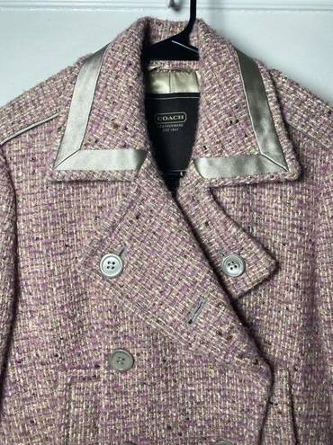 Coach | Wool Blend Tweed Peacoat Satin Detail Pink Beige Sz 4