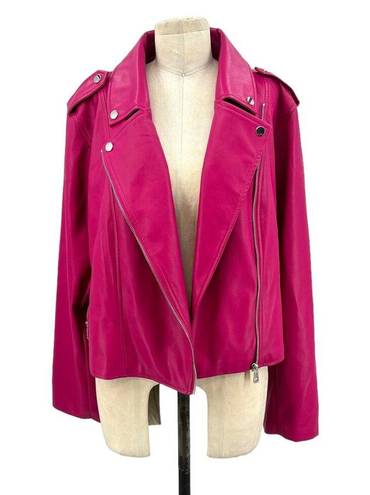 Eloquii  Faux Leather Moto Jacket Very Berry Pink Plus Size 22/24