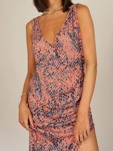 Vix Paula Hermanny  Bia Wrap Dress Coral and Blue Print Lightweight Exotic sz. M