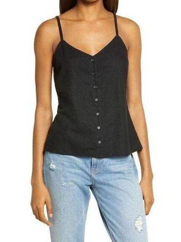 Treasure & Bond  Womens Button Front V-Neck Linen Blend Cami Top Black Medium NWO