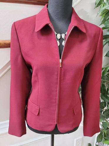 Style & Co . Women's Maroon Polyester Long Sleeve Full Zip Jacket Blazer Size 10P