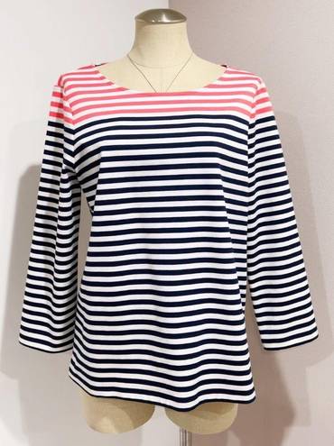 Draper James  Women's Stripe Ponte Long Sleeve Tee Navy Coral Size L