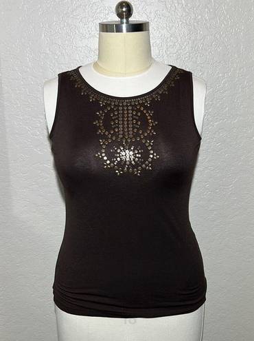 AB Studio | Brass Beaded Brown Tank Top