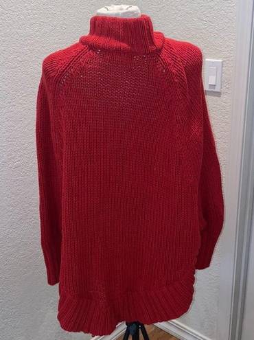 Michael Kors Michael  Chunky Knit Red Zipper Cardigan Sweater Dolman EUC Sz M