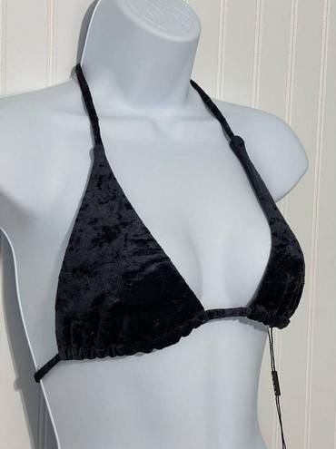 Onyx Shan Velvet Velour Triangle Swim Bikini Set  Black Top & Bottom Size 8