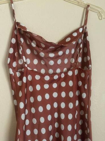 Paper Heart  Spaghetti Strap Copper Dot Satin slip dress Front side slit size M