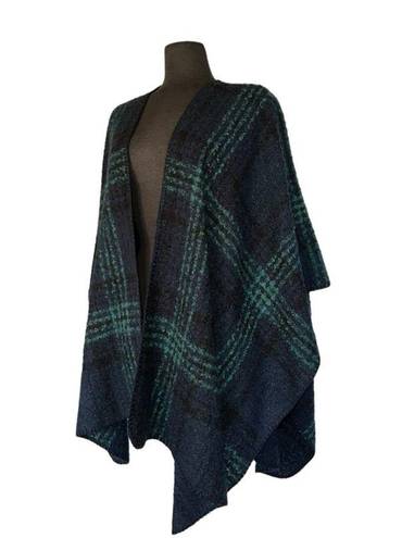 Woolrich  Green & Blue Open Front Poncho Shawl Blanket Sweater Womens One Size