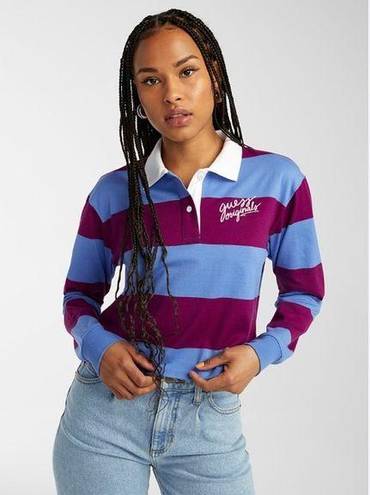 Guess  striped rugby polo cropped top