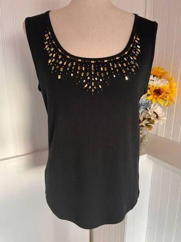 Karen Scott Black Scooped Embellished Sleeveless Top