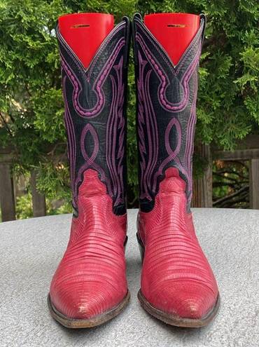 Justin Boots 8 B Vintage Justin Lizard Leather Two Tone Western Cowboy Boots