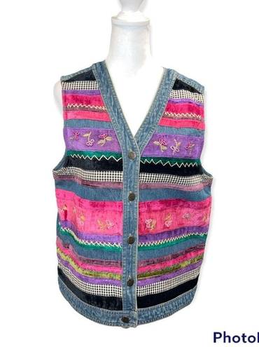 Susan Bristol Vintage 90s Y2K  Casuals Embroidered and Beaded Jean Vest Size S