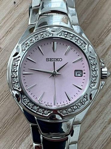 Seiko  Ladies Watch Crystal Embellishments Pink Dial Stainless Bracelet Date