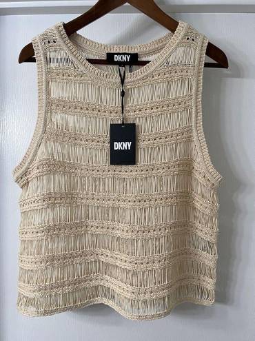 DKNY Sleeveless Open Knit Crew Neck Tank Vest Top