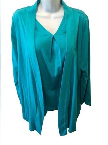 Carole Hochman  Heavenly Soft Sleepwear Cardigan & Tank Size M Teal Lounge Wear