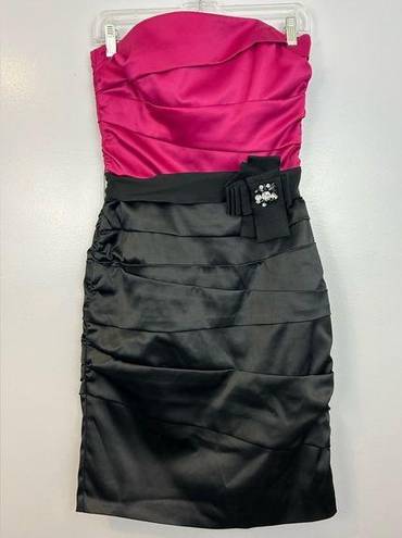 White House | Black Market WHBM Pink/Black Satin Strapless Rhinestone Bodycon Pencil Dress Size 4