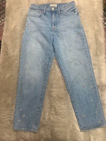 Madewell Classic Straight Jeans: Daisy Embroidered Edition Size 28