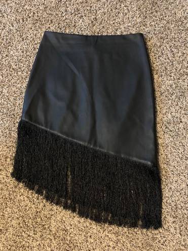 EXPRESS Asymmetrical Black Leather Fringe Skirt