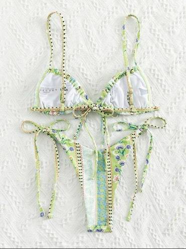 SheIn Green Paisley & Floral Side Tie Bikini