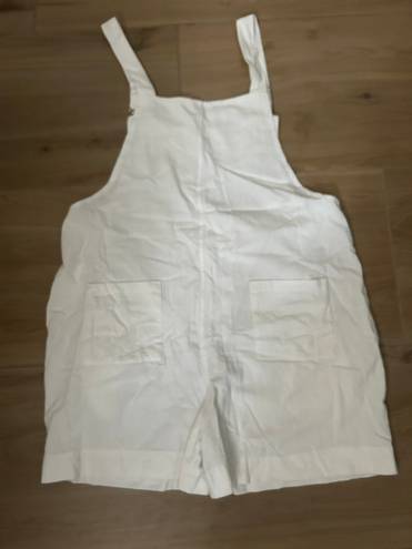 NEW White Cotton Linen Short Overalls Bib Shortalls with Pockets M Size M