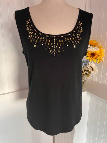 Karen Scott Black Scooped Embellished Sleeveless Top