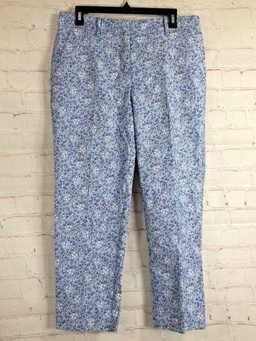 The Loft  Womens Pants Sz 8 The Riviera Slim Blue Floral Crop Cropped Ankle Mid Rise