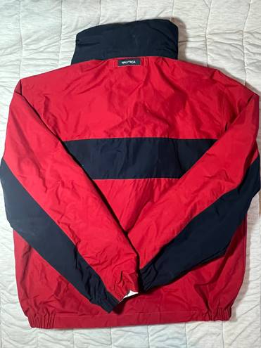 Nautica Vintage  Red/Navy Stripe Jacket w Logo on the Neck & Attached Hood