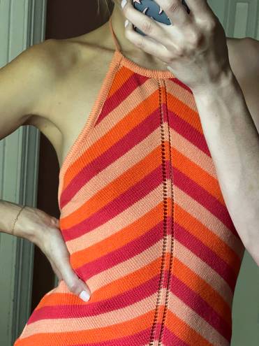 RUNAWAY THE LABEL Crochet Striped Halter Dress