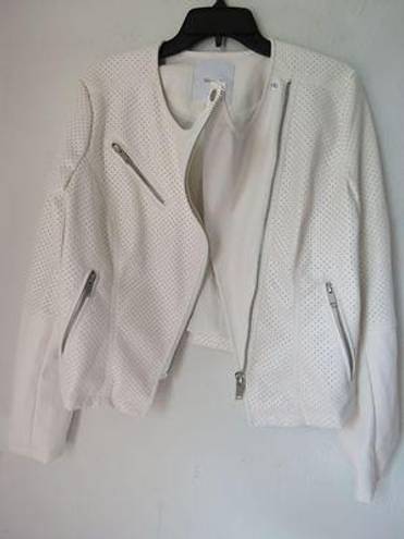 Skinny Girl white faux leather motto jacket Size Large