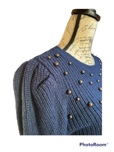 a.n.a a new approach Blue Long Sleeve Pearl Knitted Sweater, Small