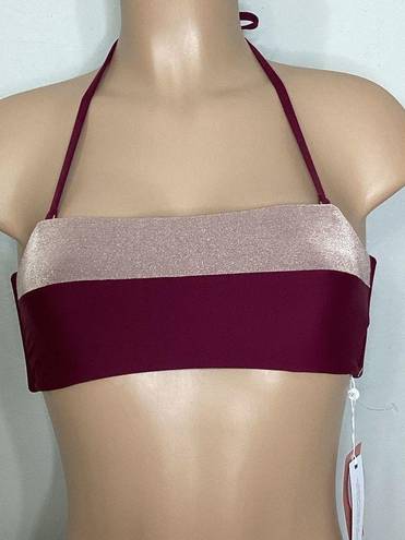 PilyQ New.  plum and rose metallic bandeau top. M-top/S-bottoms